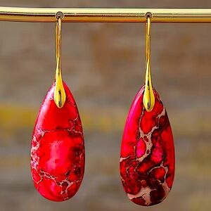 Handcrafted Imperial Red Natural Stone Earrings Gold